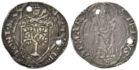 ROMA. Stato pontificio. Giulio II (1503-1513). Terzo di giulio con San Pietro. Ag (1,14 g). MIR 566. Doppio forellino. Raro. MB