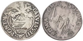 ROMA. Stato pontificio. Paolo IV (1555-1559). Giulio con San Paolo. Al D/ PAVLVS III (invece di PAVLVS IIII). Ag (2,93 g). MIR 1026. MB