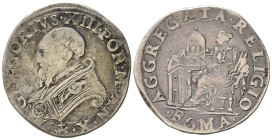ROMA. Stato Pontificio. Gregorio XIII (1572-1585). Testone AGGREGATA RELIGIO anno X. Ag (9,30 g). Mir 1183/2. Raro. MB