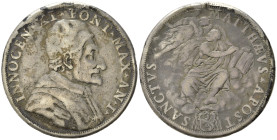 ROMA. Stato Pontificio. Innocenzo XI (1676-1689). Piastra con San Matteo. Ag (30,32 g). MIR 2012. Da montatura. B-MB