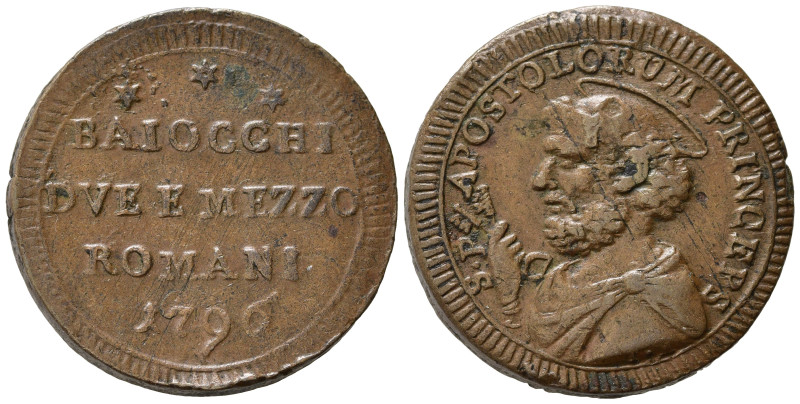 ROMA. Stato Pontificio. Pio VI (1775-1799). Sampietrino da 2 e 1/2 baiocchi 1796...