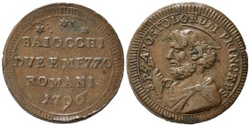 ROMA. Stato Pontificio. Pio VI (1775-1799). Sampietrino da 2 e 1/2 baiocchi 1796 sigle TM. Cu (18,84 g). MIR 2797/1; Munt. 99. BB+
