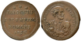 ROMA. Stato Pontificio. Pio VI (1775-1799). Sampietrino da 2 e 1/2 baiocchi 1796. Cu (17,01 g). MIR 2796/1; Munt. 98. qSPL