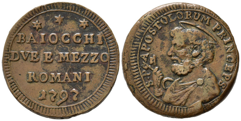 ROMA. Stato Pontificio. Pio VI (1775-1799). Sampietrino da 2 e 1/2 baiocchi 1797...