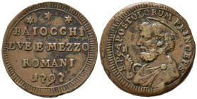 ROMA. Stato Pontificio. Pio VI (1775-1799). Sampietrino da 2 e 1/2 baiocchi 1797 sigle TM. Cu (17,37 g). MIR 2797/3; Munt. 99a. BB