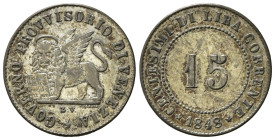 VENEZIA. Governo Provvisorio (1848-1849). 15 centesimi 1848 Mi (1,74 g). Gig.8. qSPL