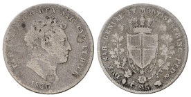 Regno di Sardegna. Carlo Felice (1821-1831). 25 centesimi 1830 Torino. Ag. Gig. 105. RR. MB