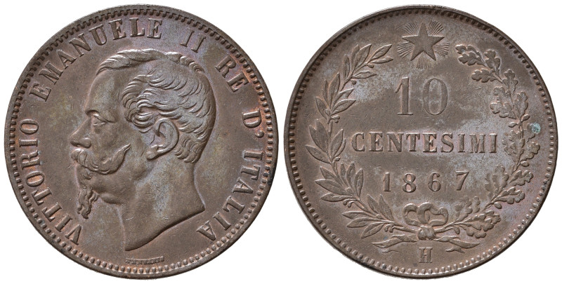 Regno d'Italia. Vittorio Emanuele II. 10 centesimi 1867 H. Ossidazione al R/. SP...