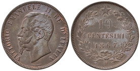 Regno d'Italia. Vittorio Emanuele II. 10 centesimi 1867 H. Ossidazione al R/. SPL+