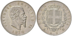 Regno d'Italia. Vittorio Emanuele II. 5 lire 1875 M. Ag. Lieve colpetto al bordo. SPL+