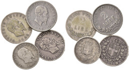 Regno d'Italia. Vittorio Emanuele II. Lotto di 4 monete. Ag. 2 lire 1863 N; 2 lire 1863 T; 2 Lire 1863 N; 1 lira 1863 M. MB