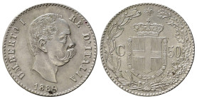 Regno d'Italia. Umberto I (1878-1900). 50 Centesimi 1889. Ag. Gig. 42. Rara. qSPL