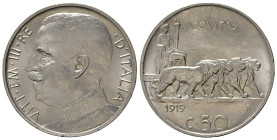 Regno d'Italia. Vittorio Emanuele III (1900-1943). 50 centesimi 1919 contorno liscio "Leoni". Gig. 162 NC. qFDC