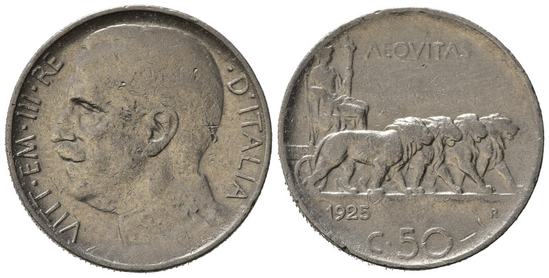 Regno d'Italia. Vittorio Emanuele III. 50 Centesimi 1925 Leoni. Contorno rigato....