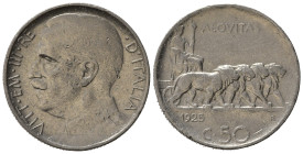 Regno d'Italia. Vittorio Emanuele III. 50 Centesimi 1925 Leoni. Contorno rigato. qBB