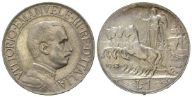Regno d'Italia. Vittorio Emanuele III (1900-1943). 1 lira 1913 "Quadriga veloce". Gig. 136. SPL+