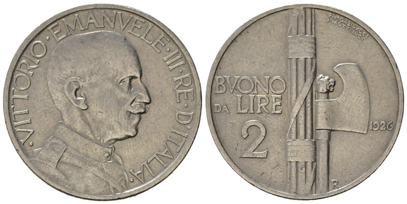 Regno d'Italia. Vittorio Emanuele III (1900-1943). Buono da 2 lire 1926 "Fascio"...