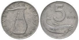 Repubblica Italiana. 5 lire 1956 "Delfino". Rara. qBB