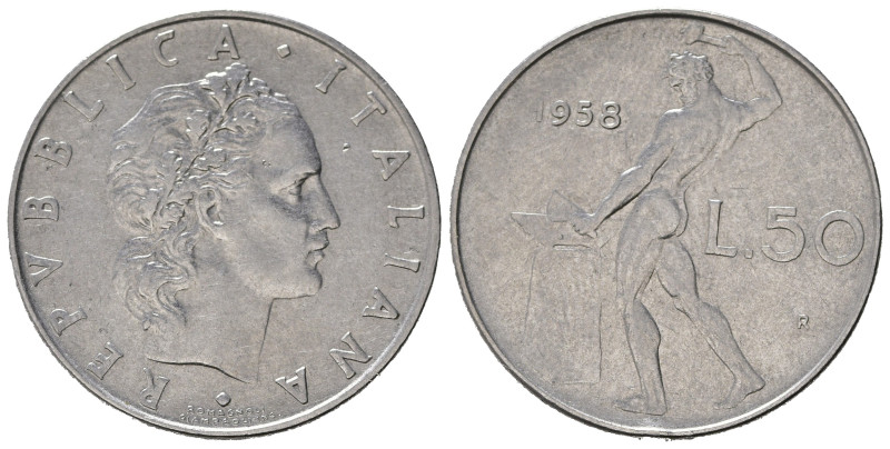 Repubblica Italiana. Monetazione in lire (1946-2001). 50 lire 1958 "Vulcano". Gi...
