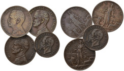 Regno d'Italia. Lotto di 4 monete con date non comuni. 2 Centesimi 1867 T; 5 centesimi 1915; 5 centesimi 1912; 5 centesimi 1908. MB