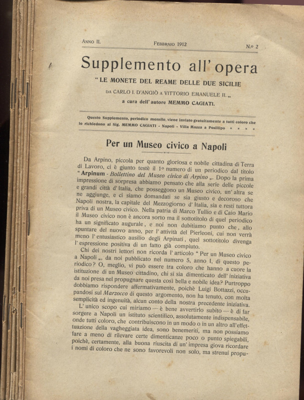 CAGIATI M. - Supplemento all'opera: Le monete del Reame delle Due Sicilie. Napol...