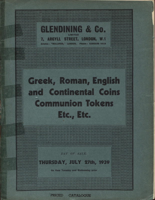 GLENDINING & CO. – London, 27 – July, 1939. Greek, Roman, english and continenta...