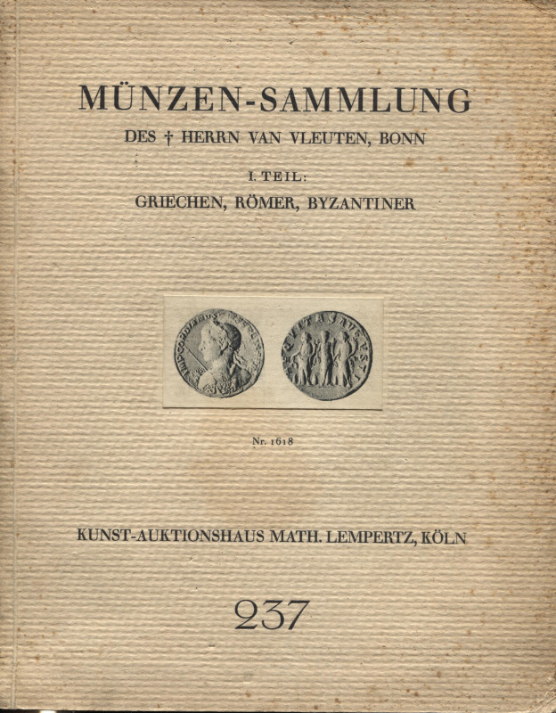 LEMPERTZ M. – Koln, 21 – Februar, 1926. Sammlung Van Vleuten di Bonn. Munzen Gri...