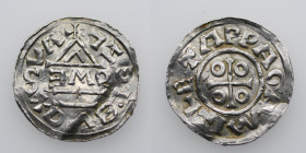 Czechia. Bohemia. Boleslav III 999 – 1002/3. AR Denar (19mm, 1.06g). Prague mint, moneyer Mizleta. BLEZLAVSXDV, temple, across ꓱMO / MIZLETA PRAGA, cr...
