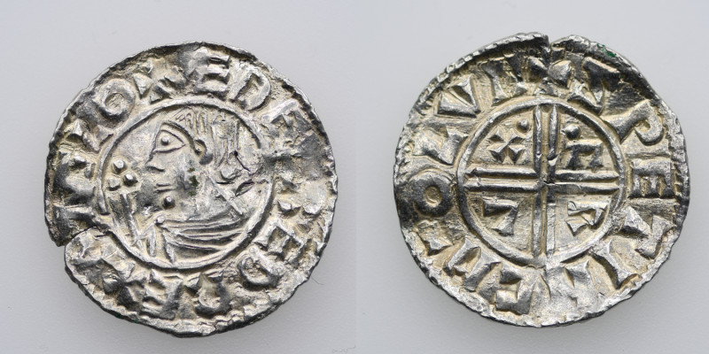 England. Aethelred II 978-1016. AR Penny (19mm, 1.61g, 3h). Crux type (BMC iiia,...