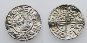 England. Aethelred II 978-1016. AR Penny (19mm, 1.61g, 3h). Crux type (BMC iiia, Hild. C). London mint; moneyer Sweting. Struck circa 991-997. + ÆÐELR...