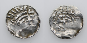 Germany Maastricht. Heinrich II 1002-1014. AR Denar (18mm, 1.18g). Maastricht mint. [HEI]NIRICVS[REX], diademed bust right / [___]O[___]? cross, in tw...