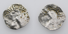 Germany. Maastricht. Heinrich II 1002-1014. AR Denar (17mm, 0.91g). Struck after 1014. Maastricht mint. Diademed bust right / Six pointed cross each e...