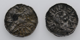Germany. Duchy of Saxony. Bernhard I 973-1011. AR Denar (19mm, 1.54g). Bardowick (or Lüneburg or Jever?) mint. Diademed and draped bust left / Small c...