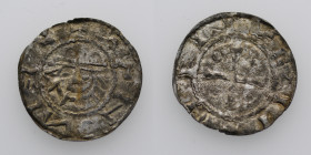 Germany. Saxony. Hermann 1059-1086. AR Denar (18mm, 0.48g). Jever mint. Crowned head facing / Cross with pellet in each angle. Dbg. 597; Kluge 244. Fi...