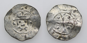 Germany. Saxony. Hermann 1059-1086. AR Denar (19mm, 0.94g), contemporary silver plated forgery. Imitating Jever mint. Crowned head facing / Cross with...