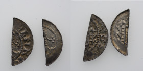 Germany (Group of two halves). Halberstadt. Burkhard I. of Vohburg 1036-1059. AR Half Denars . Halberstadt mint. Tonsured head right with cross-staff ...