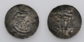 Germany. Diocese Bremen. Adalbert 1043-1066. AR Denar (18mm, 0.95g). Head left with scepter in front / Two keys, six pellets. Jesse 62 var; Dbg. 1777 ...