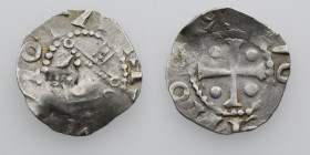 Germany. Saxony. Konrad II 1024-1039. AR Denar (18mm, 1.47g). Dortmund mint. [IMRER]ATOR (retrograde), crowned head left / [C]ONR[ADVS RE] (Retrograde...