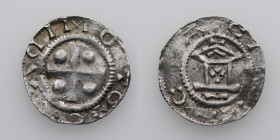 Germany. Mainz. Otto III 983-1002. AR Denar (17mm, 1.30g). Mainz mint. Cross with pellets in each angle / Church facade, cross in center. Dbg. 778. Ne...