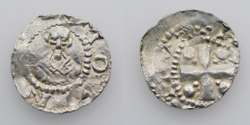 Germany. Mainz. Heinrich II 1002-1024. AR Denar (18.5mm, 1.57g). [+]MOGN[CIA], bust facing / [+HCIИC]HV, cross with pellets in each angle. Dbg. 802; K...
