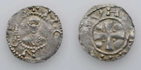 Germany. Mainz. Heinrich II 1002-1024. AR Denar (18mm, 1.56g). +MO[G]NC[IA], bust facing / [__]VH[__]HV, cross with pellets in each angle. Dbg. 802 va...