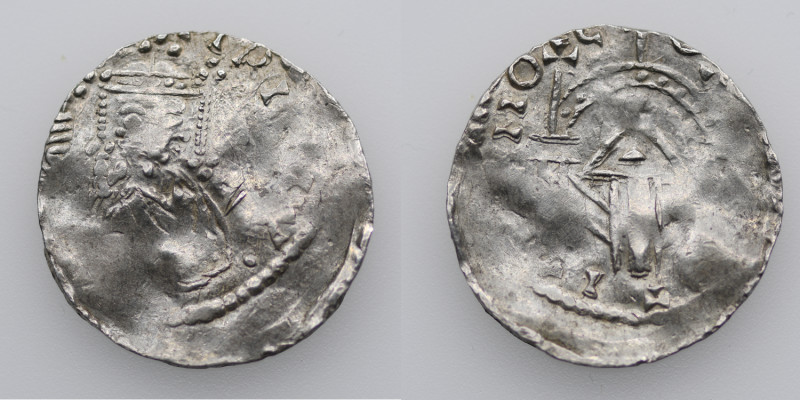 Germany. Mainz. Heinrich II 1002-1024. AR Denar (19mm, 1.63g). Crowned bust faci...