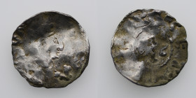 Germany. Duchy of Franconia. Otto III 983-1002. AR Denar (18mm, 1.30g). Würzburg mint. Head of St. Kilian right / Cross. Dbg. 855. Fine, flat spots. W...