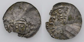 Germany. Swabia. Konrad II 1024-1029. AR Denar (21mm, 1.19g). Strasbourg mint. Crowned head right / Bust facing. Dbg. 707 (as Hildesheim); Baron 32. F...
