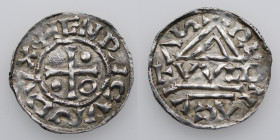 Germany. Duchy of Bavaria. Heinrich II 985-995. AR Denar (21mm, 1.68g). Regensburg mint; moneyer WLD. ·HENRICVSDVX, cross with one pellet in opposing ...