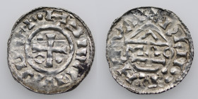 Germany. Duchy of Bavaria. Heinrich II 985-995. AR Denar (21.5mm, 1.70g). Regensburg mint; moneyer MΛO. +·HƎIVRIVSUV, cross with one pellet in opposin...