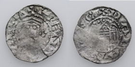 Germany. Duchy of Bavaria. Henry IV 1056-65. AR Denar (19mm, 0.71g). Regensburg mint. +HEN[RICVS] REX, crowned bust facing / +RADAS[__]C, church façad...
