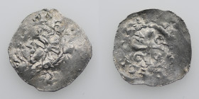 The Netherlands. Flanders. Balduin IV 988-1035. AR Denar (19mm, 0.85g). Saint-Omer(?) mint. Head left / Cross with annullet in opposite angles, cross ...