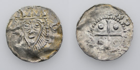 The Netherlands. Deventer. Konrad II 1027-1039. AR Denar (18mm, 1.17g). Deventer mint. Bearded head facing / Cross with pellets in each angle. Ilisch ...