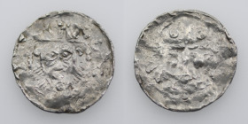 The Netherlands. Deventer. Konrad II 1027-1039. AR Denar (18mm, 1.22g). Deventer mint. Bearded head facing / Cross with pellets in each angle. Ilisch ...